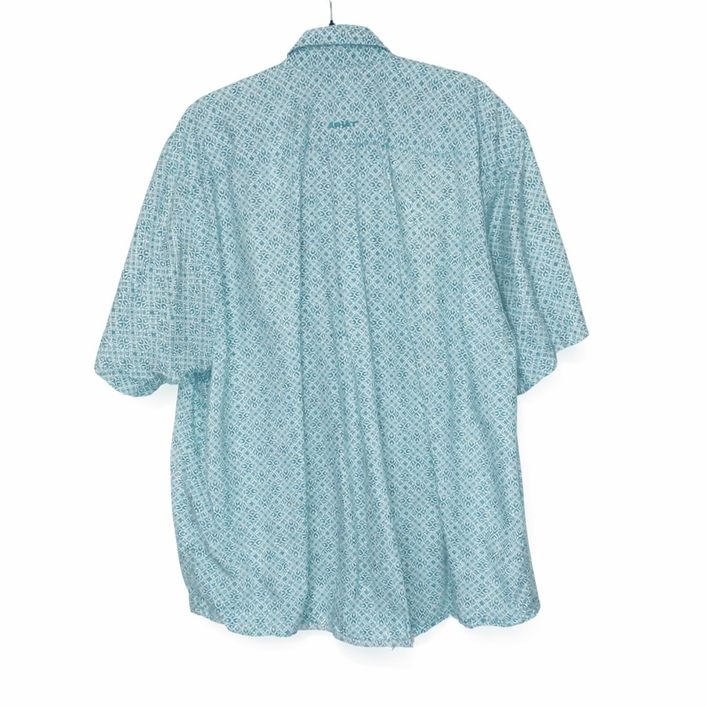 Ariat Mens XXL Turquoise White Geometric Medallion Cotton Short Sleeve Shirt - Picture 3 of 10